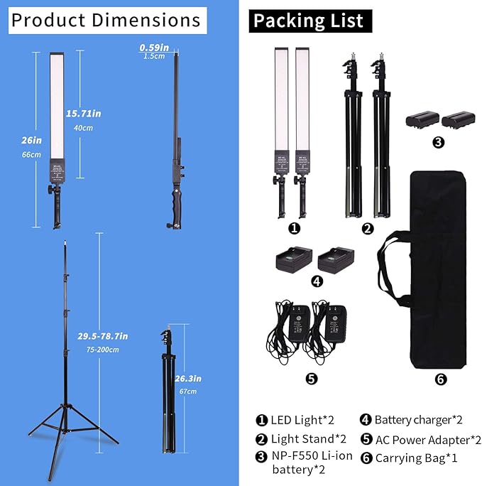 LED Video Light Battery Powered Photography Light Portable Handheld Wand,Dimmable 2800-5500K Photo Studio Light Kit with NP-550 Li-ion Battery and Stand for Portrait, YouTube,Outdoor Video