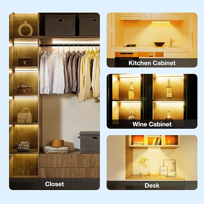 Under Cabinet Lights Remote Control, Magnetic Dimmable Closet Lights,USB Rechargeable Wireless LED Shop Light,Ceiling and Under Counter Lights for Kitchen,Wardrobe,Shelf(30CM,White)