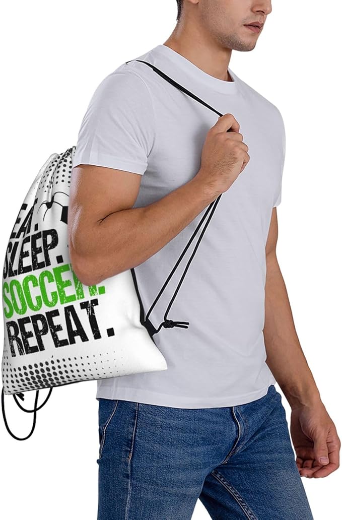Eat Sleep Soccer Drawstring Backpack Gym String Bag Water Resistant Drawstring Sackpack Sport For Womens Mens