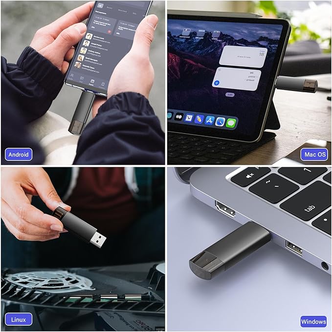 128GB USB C Flash Drive Dual USB 3.1 Flash Drive Type C + USB A Portable Type-C Flash Drive 2-in-1 USB-C Thumb Drive for Smartphone Tablet Computer Mac iPhone 15 Black