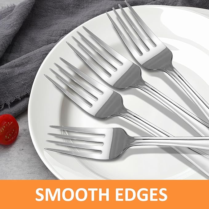 Dinner Fork Set -12 PCS Silver 18/0 Premium Food Grade Stainless Steel Flatware Salad Forks， Durable Metal Forks Silverware, Mirror Polished & Dishwasher Safe for Home, Kitchen, Restaurant