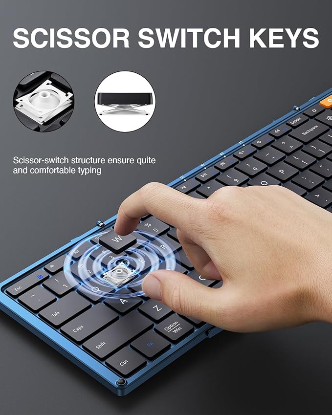 ProtoArc Foldable Bluetooth Keyboard, XK01 Folding Wireless Portable Keyboard with Number Pad, Full-Size Travel Keyboards for Windows iOS Android Tablet Smartphone Laptop PC - Dark Blue