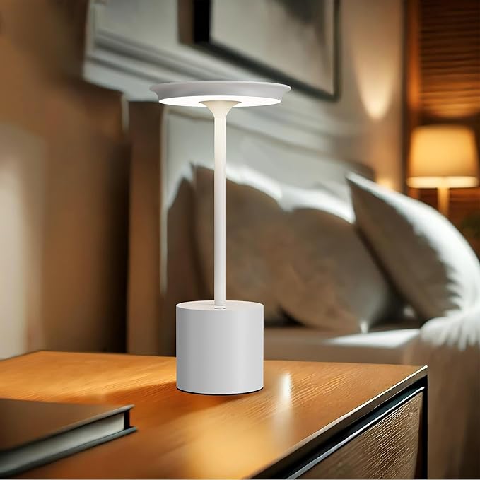 2Pack Cordless Table Lamp, Portable Rechargeable 6000mAh Outdoor Table Lamp, 3 Color Stepless Dimming Battery Powered Lamp, LED Table Light for Dinner/Bedroom/Restaurant/Outdoor (White)