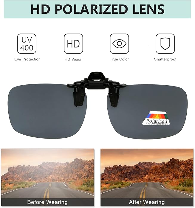 Eyekepper 4 Pack Flip-up Clip-On Sunglasses 59x39 MM Metal Wear Over Glasses