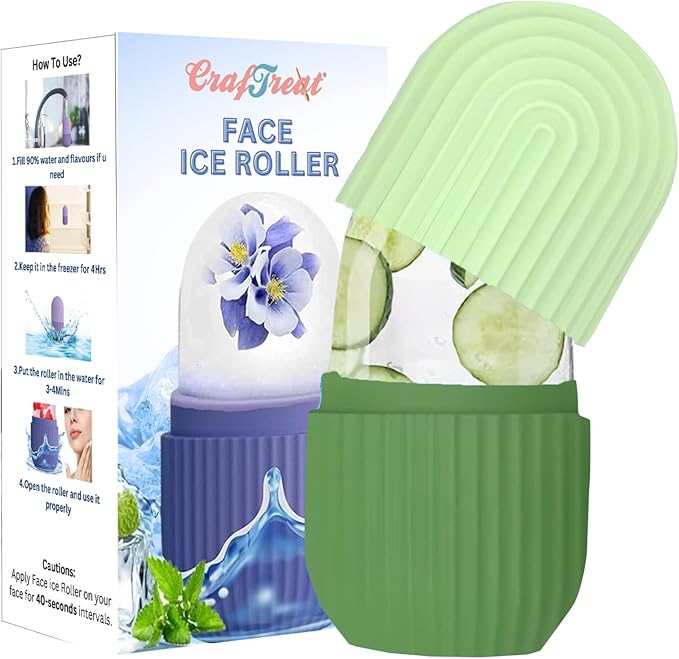 CrafTreat Ice Roller for Face, Eyes & Neck – Reusable Silicone Ice Mold for De-Puffing, Skin Care & Facial Massage (Green)