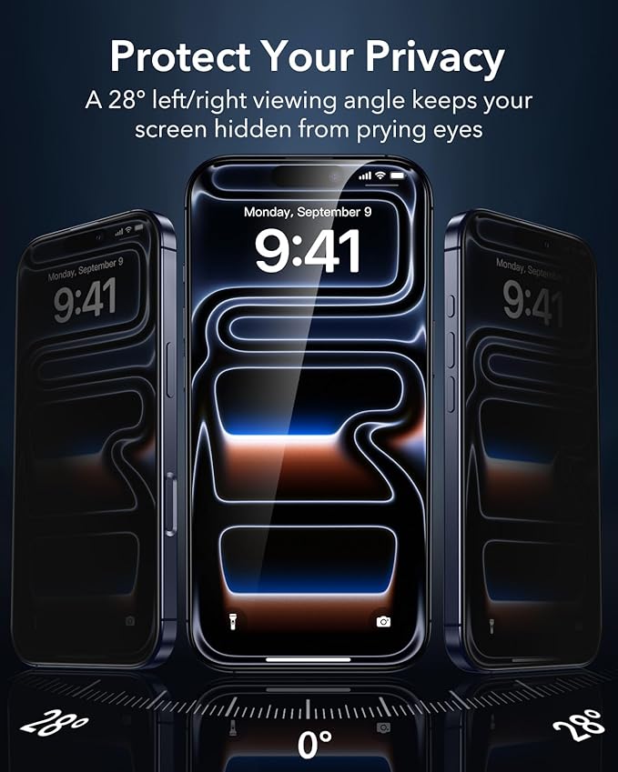 ESR 3 Pack 9H+ Glass for iPhone 17 Pro Privacy Screen Protector, [Military Grade Shatterproof & Highly Durable] Armorite Anti-spy Tempered Glass with UltraFit Tray