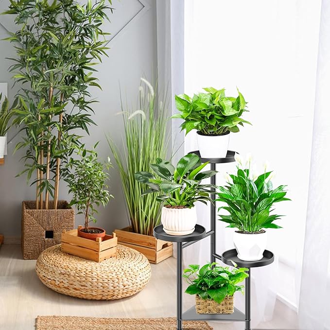 4 Tier Plant Stand Indoor Flower Shelf, Metal Flower Pot Stands for Indoor Plants, Black Corner Tall Plant Display Holder for Patio Garden Living Room Balcony Bedroom