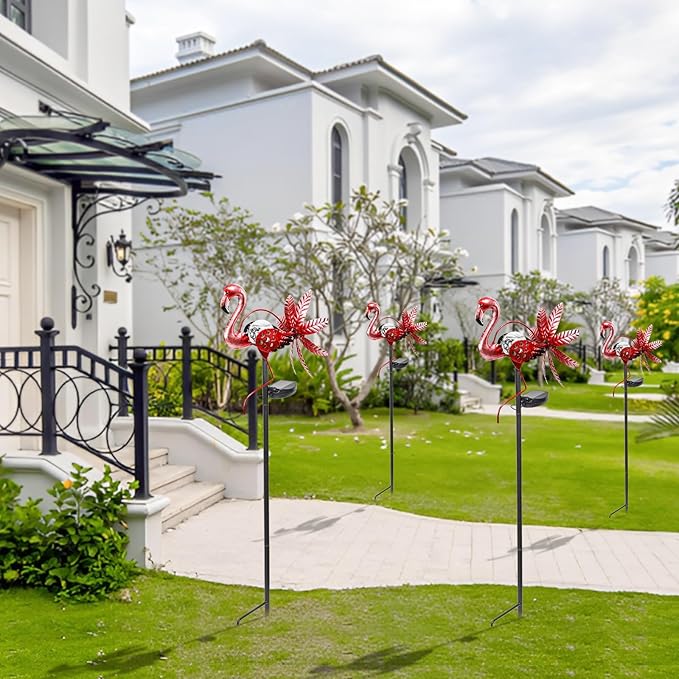 Flamingo Solar Light Wind Spinner Outdoor Garden Decoration, Waterproof Garden Stake LED with Cracked Glass Ball, Gift for Mom, Lawn Ornaments for Pathway, Patio, Yard Decor Outdoor