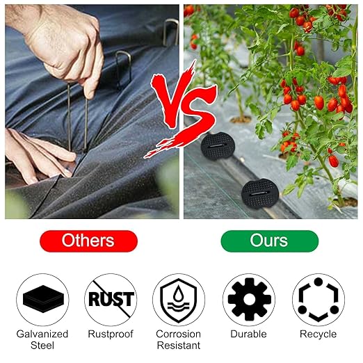 Finderomend 200 Pack Landscape Staples and 200 Pack Gaskets, 11 Gauge 6in Galvanized Steel Garden Staples with Black Pad for Landscape Fabric Supplies for Weed Barrier Fabric