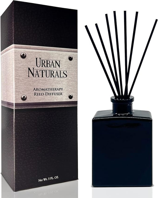 Urban Naturals Oud & Citrus Reed Diffuser Set – Made with Essential Oils – Citrus, Oud, Cedar, Amber & Wood Notes – 5 Ounce Sleek Black Rectangular Refillable Glass Bottle – Made in The USA