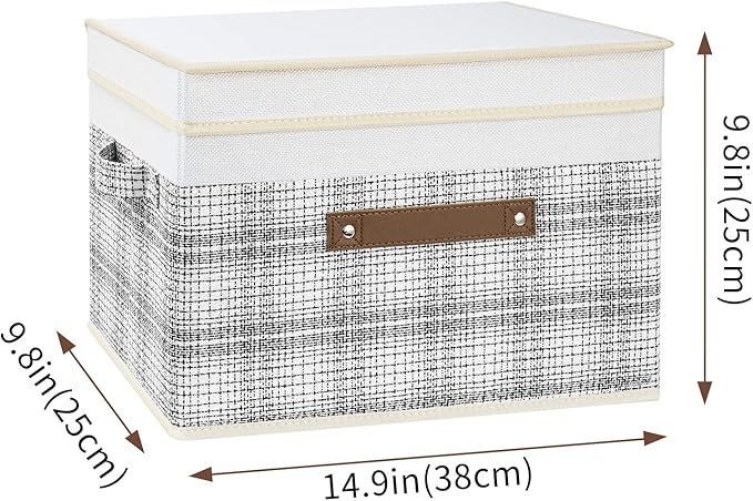 TYEERS Collapsible Storage Bins with Lids, Patchwork Design, Washable, Fabric Storage Boxes, 14.9x9.8x9.8 inches, 3 Pack, Gray