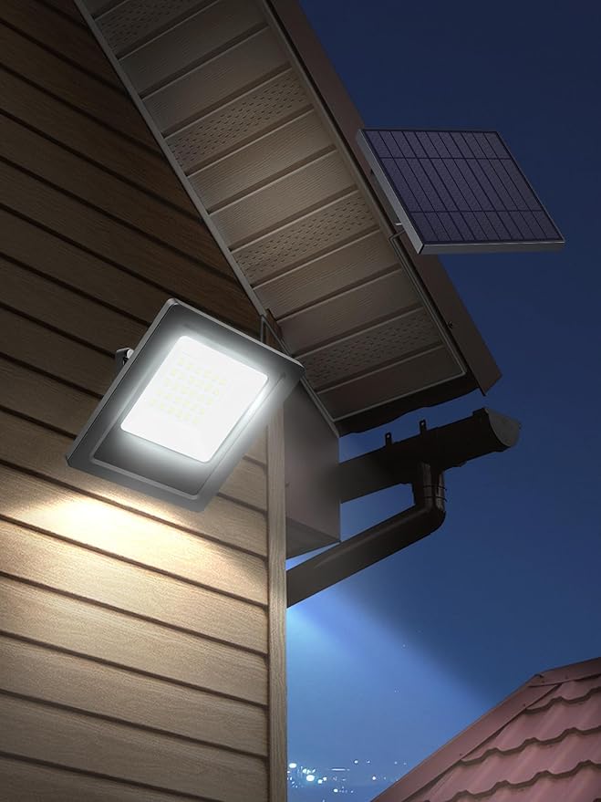 Solar Lights Outdoor 6500K Cool White Solar Flood Lights, Waterproof Dusk to Dawn Solar Powered Security Spot Lights for Porch Patio Yard Garage 1 Pack
