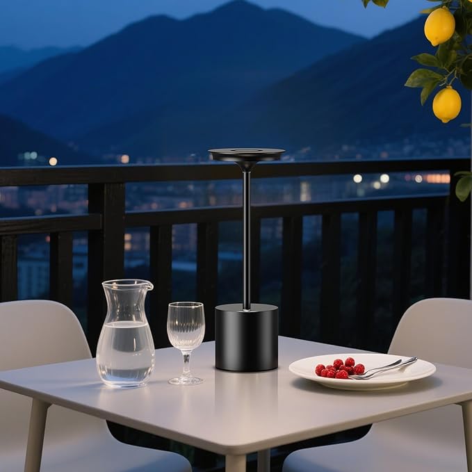 Cordless Rechargeable LED Table Lamp 6000mAh Battery Powered Waterproof Desk Lamp,Portable Touch Tabletop 3 Color Stepless Dimming Light For Indoor/Outdoor/Dinning/Patio/Restaurant(Black 2 Pack)