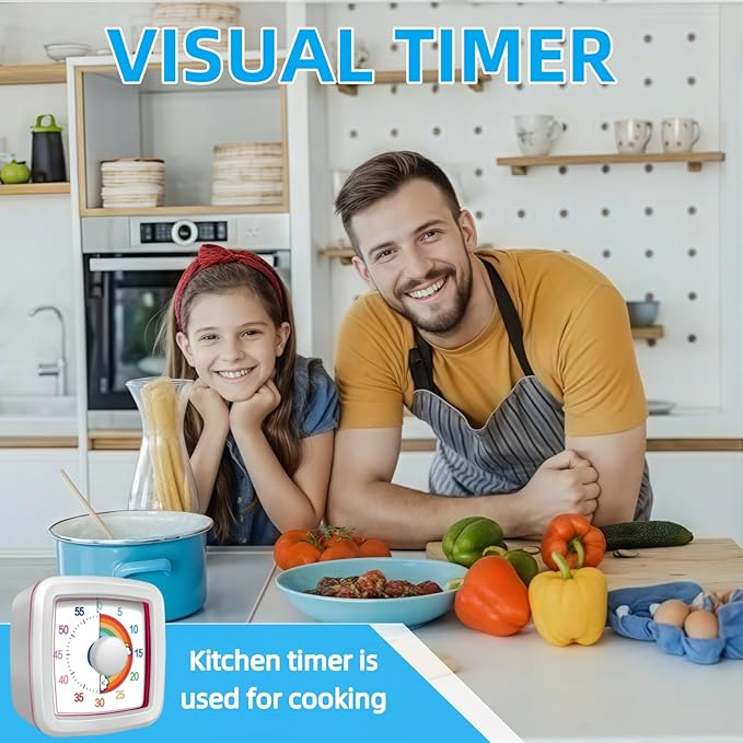 Visual Timer for Kids Adults, 60-Minute Countdown Timer for Classroom, Kitchen,Office, Pomodoro Timer Time Management Tools for Toddler ADHD(White)