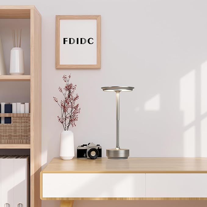 Rechargeable Cordless Table Lamps, 5000mAh Portable LED Table Light, 3 Color Stepless Dimming Battery Powered Metal Table Lamp for Outdoor Patio/Bedroom/Restaurant.(Silver)