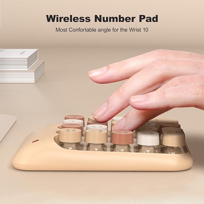 Wireless Number Pads, Cute Colorful Numeric Keypad Numpad Portable 2.4 GHz Financial Accounting Number Keyboard Extensions, 18 Key Number Numpad for Laptop Desktop, PC (Cream)