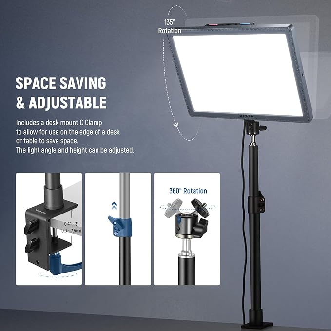 NEEWER GL1 PRO 15.5" Key Light for Streaming, Video Lighting with 2.4G PC/Mac iOS/Android APP Control, 2800LM LED Panel Light with Desk Clamp Compatible with Elgato Stream Deck for Gaming Zoom, Gray