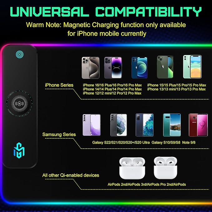 GIM Wireless Charging RGB Gaming Mouse Pad 15W, LED Mouse Mat 900x400x4MM, 10 Light Modes Extra Large Mousepad Non-Slip Rubber Base Computer Keyboard Mat for Gaming, MacBook, PC, Laptop, Desk