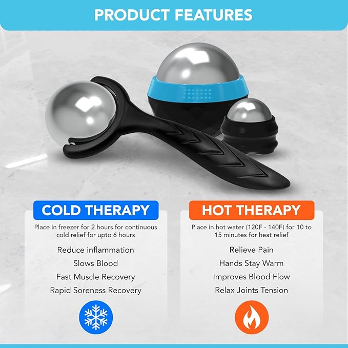 Cold & Hot Therapy Massage Balls – Set of 3 Ice and Heat Physical Therapy Tools for Deep Tissue, Myofascial Release, Trigger Point, Plantar Fasciitis - Back, Neck, Foot, Face, Muscle Pain Relief