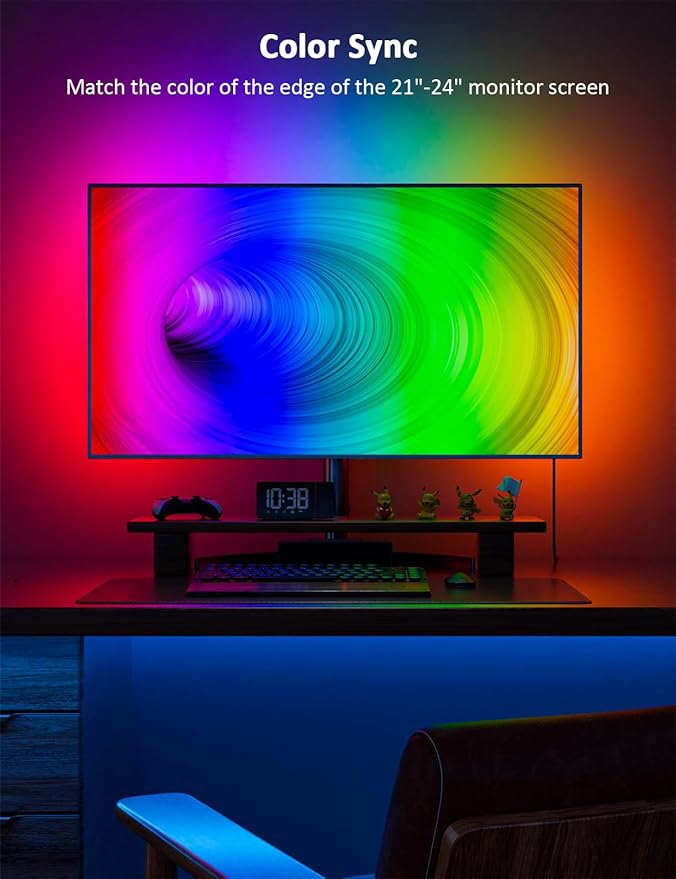 Monitor Backlight, Color Sync with 21-24 Inch Screen, USB Powered Ambient Lighting with Color Matching Software Compatible with Windows10 and Above