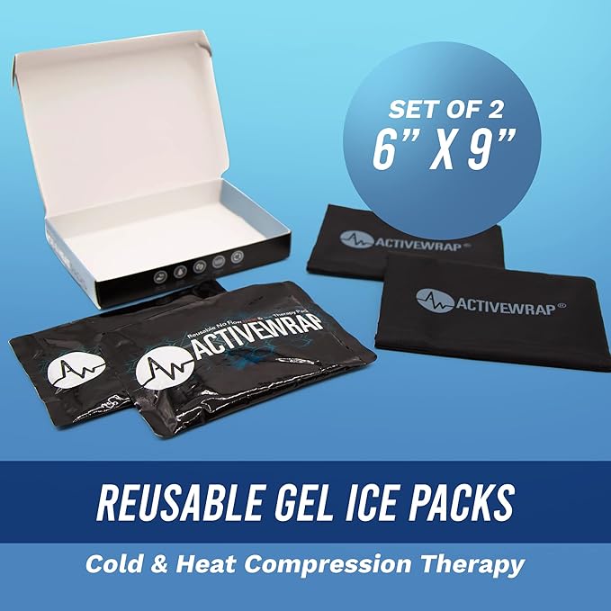 Activewrap Reusable Ice Packs for Injuries - Hot and Cold Gel Compress for Injury Recovery and Pain Relief, Soft, Flexible, Leakproof Pad for Back, Knee, Hip, & Shoulder - Medium (6 x 9 inches)