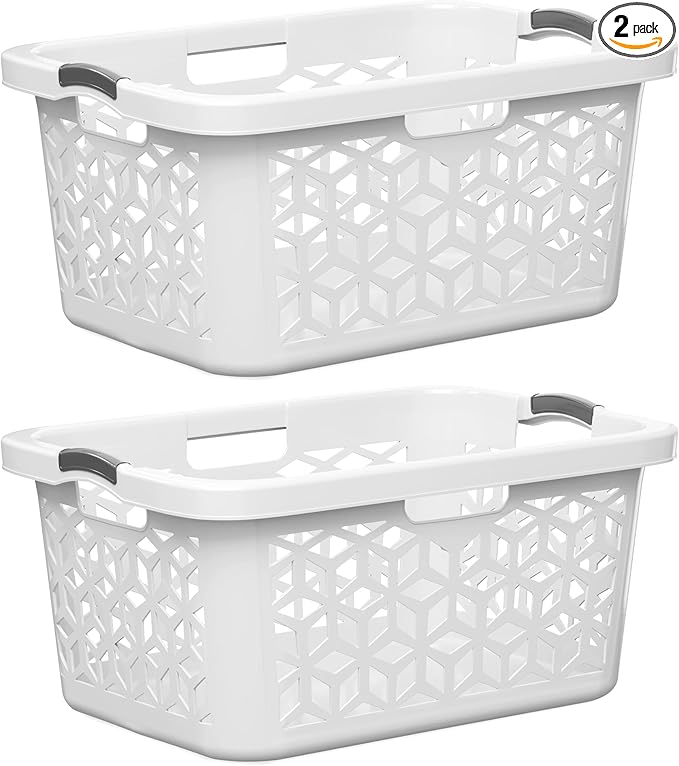 EconoHome Laundry Basket - Large 2 Bushel Laundry Basket with Handles - Stackable Plastic Hamper for Dirty Clothes - Storage Bin & Organizer for Bathroom, Bedroom - White, 70.5L Capacity – Heavy Duty
