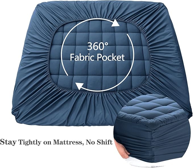 EASELAND Full Size Mattress Pad Pillow Top Mattress Cover Quilted Fitted Mattress Protector 8-21" Deep Pocket Cooling Mattress Topper (54x75 Inches, Dark Blue)