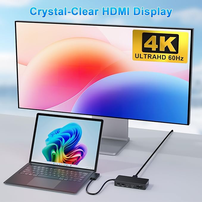 New Microsoft Surface Dock 2 4K@60HZ HDMI+VGA, 11 in 1 Surface Pro Docking Station Dual Displays, MS Card Reader for Microsoft Surface Pro 11/10/9/8/X/7/6/5/4, Laptop Go/7/6/5/4/3/2/1 Surface Book