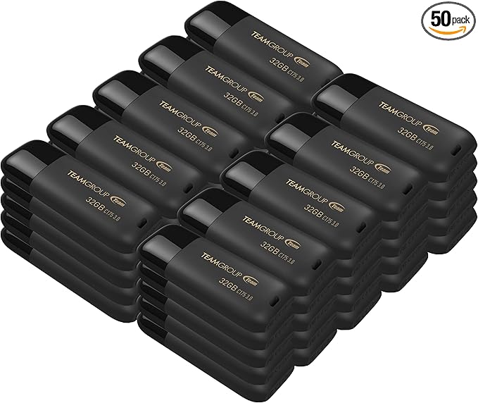 TEAMGROUP C175 32GB 50 Pack USB 3.2 Gen 1 (USB 3.1/3.0) Flash Thumb Drive, External Data Storage Memory Stick Compatible with Computer/Laptop Matte Black TC175332GB25