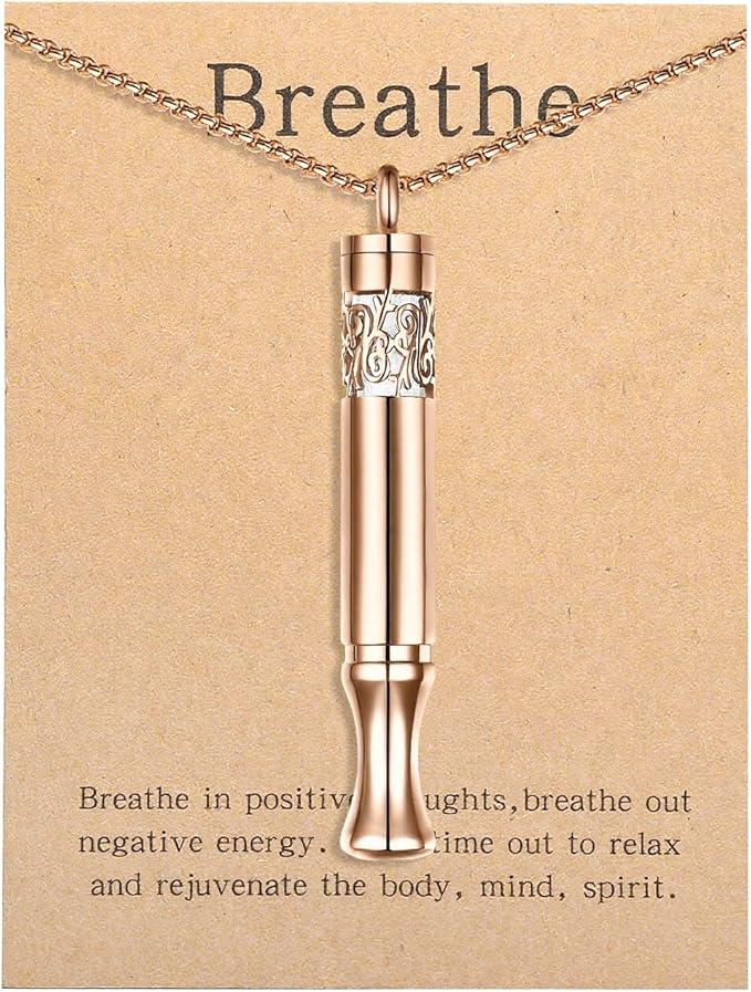 Anxiety Relief Pendant Mindfulness Breathing Necklace - Essential Oil Diffuser & Personal Inhaler Aromatherapy Necklaces for Women & Men (Rose Gold)