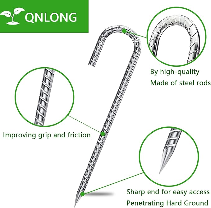 Rebar Stakes 12 Inch, Tent Stakes Heavy Duty Galvanized J Shaped 50 Pack Landscape Fabric Staples for Garden Weed Barrier Fabric Dog Fence Inflatable Camping Tents Artificial Turf