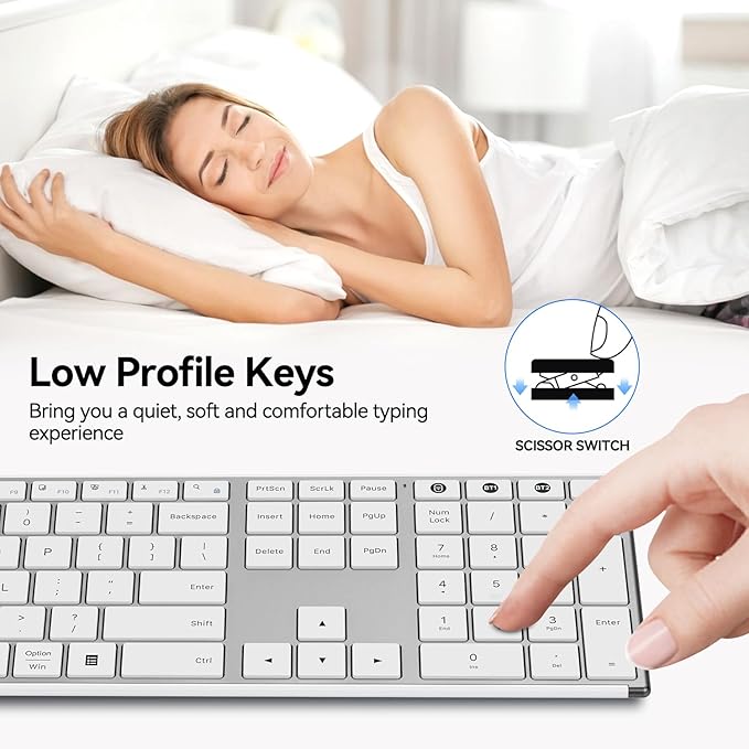 AUSDOM Full Size Bluetooth Keyboard, 2.4G Wireless Quiet Slim Keyboard, Multi Device Low Profile Silent Flat Keyboards with Numeric Keypad, Rechargeable Battery for Windows Mac iOS Computer Laptop