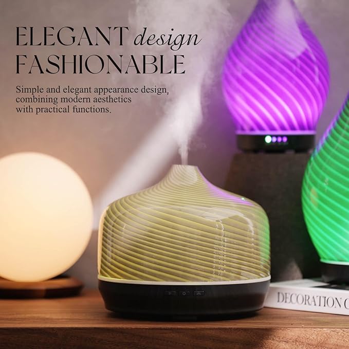 Porseme 500ml Glass Essential Oil Diffuser Aromatherapy Ultrasonic Cool Mist Humidifier 15-21 Running Hours Waterless Auto-Off Air Diffusers for Sleeping Yoga Office Working Spa and Rest (Pure Grey)