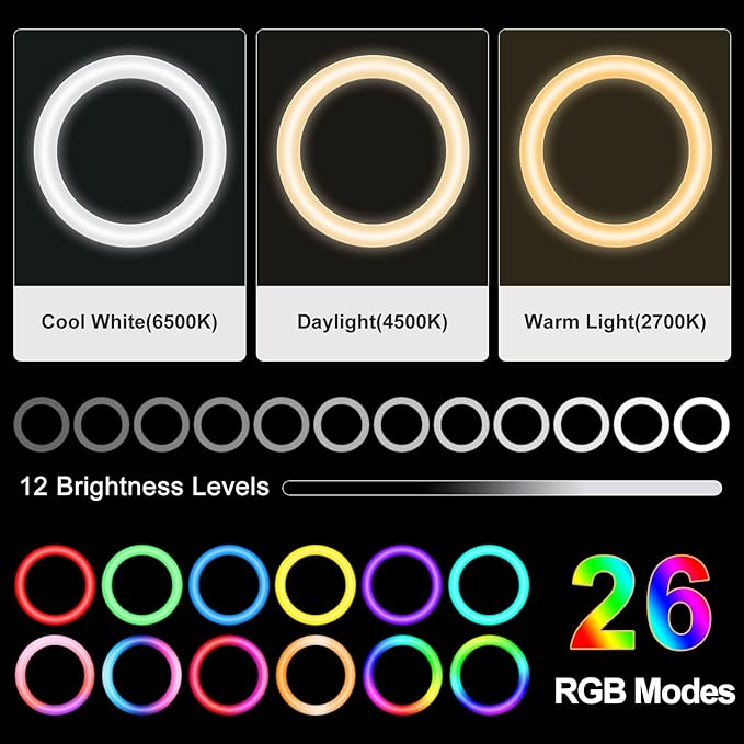 Overhead Phone Camera Mount with Ring Light for Video Recording, Cooking Filming. Content Creator Kit with 10.5" RGB Ringlight, Desk Stand and 2 Phone Holder, Remote, Overhead Tripod for iPhone