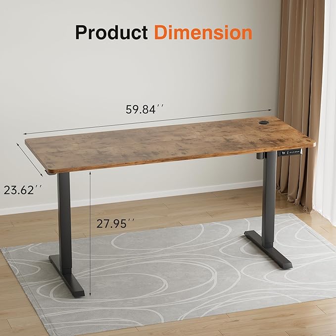 Furmax Electric Standing Desk, 59 x 24 Inches Height Adjustable Desk with Wheels, Home Office Computer Desk with Management Box (Brown)