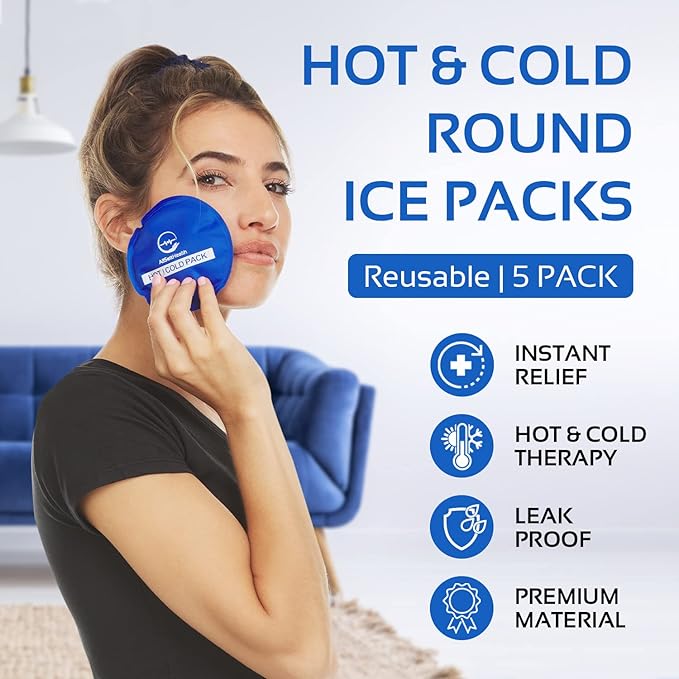 Reusable Round Hot and Cold Gel Ice Packs for Injuries | Cold Compress, Ice Pack, Cold Pack, Gel ice Pack, Cold Packs for Injuries | 5 Pack