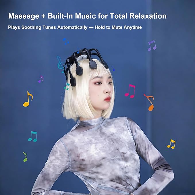 Electric Head Scalp Massager – 360° Multi-Point Massage Tool with 10 Large Silicone Massage Points & 4 Top Massage Points, 6 Modes, Adjustable Heating Function for Relaxation and Hair Care