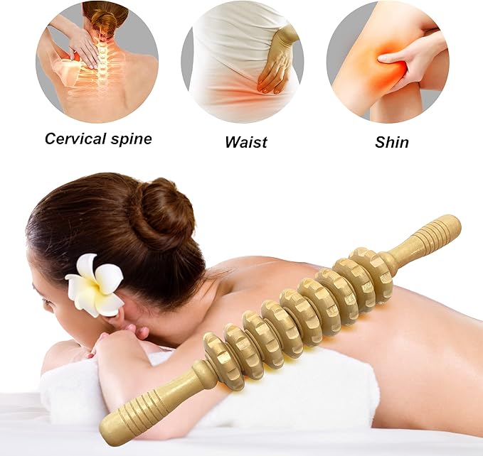 2Pcs Manual Massager Wooden Roller Trigger Point Massager Stick for Fascia, Cellulite, Muscle & Abdomen, Body Therapy Massager, Muscle Belly Relief Tool