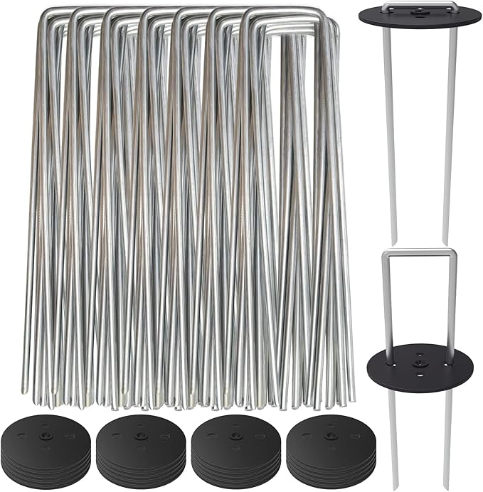 AAGUT 6" Landscape Staples with Gasket 200 Pack, Vapor Barrier Stakes with Washer Caps, Metal Garden Stakes Landscape Fabric Staples for Gardening, Landscaping, Weed Barrier, Sod Fabric Decorations