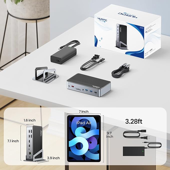 4URPC DisplayLink Docking Station Triple 4K@60Hz Monitor with 120W Power Adapter, Laptop Dock for Thunderbolt 5/4/3, USB C M1/M2/M3/M4 MacBook/Windows(Single 8K)/Chrome(3 HDMI, 2 DP, 6 USB, Ethernet)