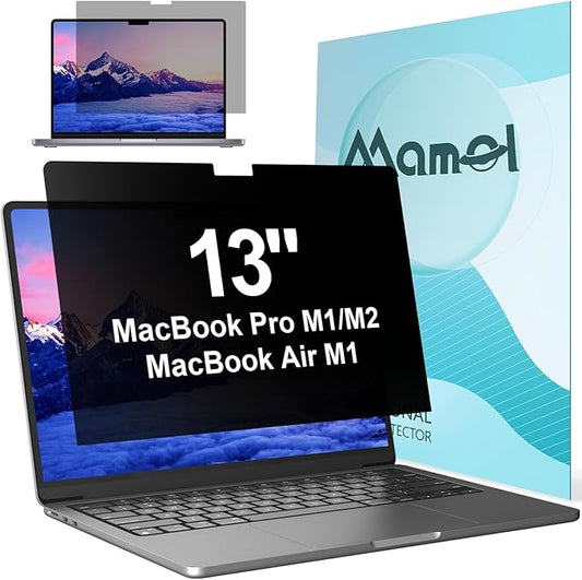 Privacy Screen for Macbook Pro 13 Inch (2016-2022, M1, M2) & Air 13 inch (2018-2021, M1), Anti Glare Blue Light Filter, Nano No Glue Anti Spy Black Protector for Mac Pro 13In Laptop Computer