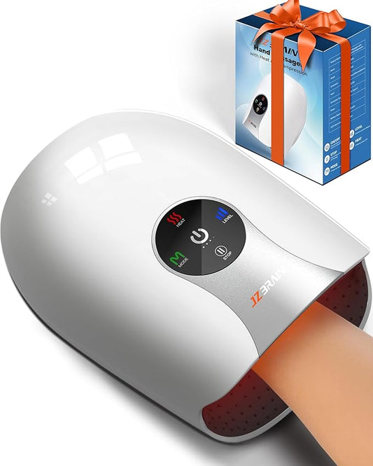 Hand Massager with Heat and Compression : Cordless Heated Full Hand Massager for Palm, Fingers, and Comfort Relief – 4 Modes 6 Intensities, Portable Rechargeable