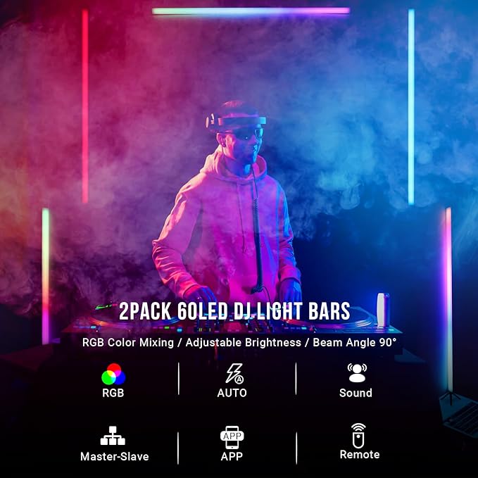 2Pack DJ Light Bars with Stand - 39" RGB Light Bar - Smart APP & Remote Control - Music Sync Timer Setting - Multiple Placement Options Suitable for Party Events Stage Gaming Living Room Decor