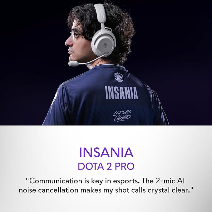 Alienware Pro Wireless Gaming Headset - Wired/Wireless, Bluetooth 5.3, 15 Minute Fast Charging, Audio Output 20 Hz, Battery Talk Time (ANC on) Up to 24 Hrs (Bluetooth), Lunar Light