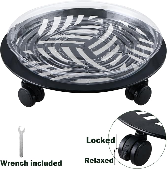 1 Packs Large Metal Plant Caddy with PU Wheels 13.6" Heavy-Duty Wrought Iron Rolling Plant Stands Indoor Outdoor Wheeled Plant Dolly Planter Mover Rollers Plant, Leaf Style