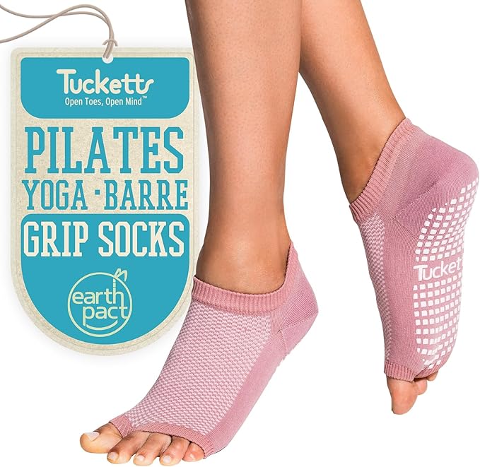 Tucketts Flow Toeless Pilates Socks with Grips for Women, Non-Slip Barre Yoga Socks for Barefoot Workouts, Sizes 5-13, 1 Pair