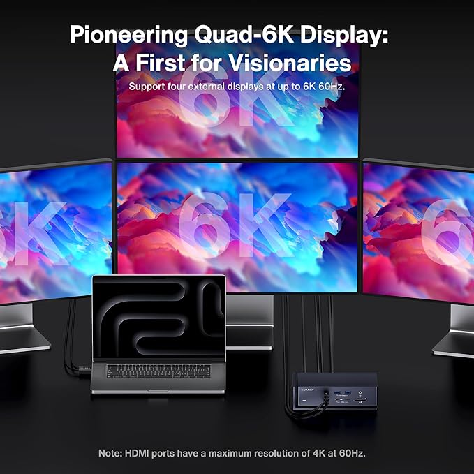 iVANKY Dual Thunderbolt 4 Chips FusionDock Max 1 for Quad 6K@60Hz Display (20-in-1 Dock for M1/M2/M3/M4 Pro/Max Mac) (6 * 40Gbps TB4, 2.5GbE, SD/TF 4.0, 10Gbps USB, Audio, 96W PD) Docking Station Hub