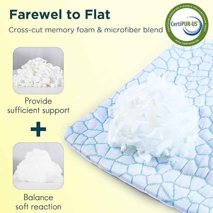 QUTOOL Shredded Memory Foam Pillows Queen Size Set of 2, Cooling Pillows for Sleeping, Adjustable Bed Pillow for Side Back Stomach Sleepers, Soft Supportive Pillow with Removable Washable Cover