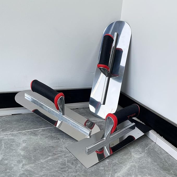 3 Pack Concrete Tools Set, 1 Pcs Stainless Steel Flat Finishing Trowel and 2 Pcs Pool Trowels, Drywall Cement Plastering Masonry Construction Hand Tool Kit