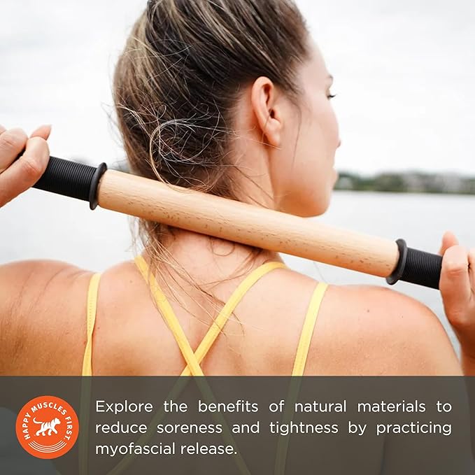 Tiger Tail ReGreen 18" Wood Roller - Handheld, Deep Tissue Wood Roller, Body Massage and Myofascial Release Tool for Legs, Neck, Calves, Thighs, Shins & Back, Made in USA